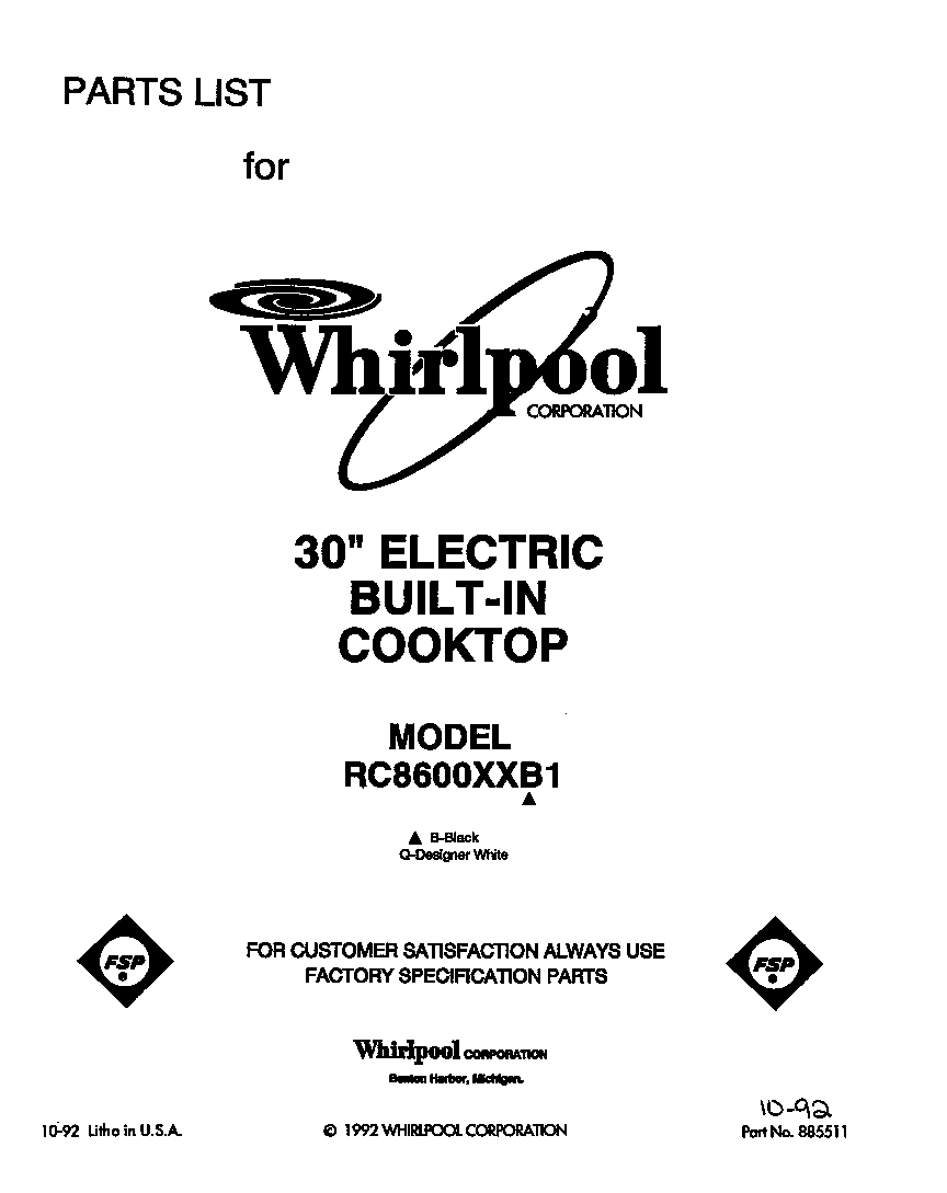 Whirlpool RC8600XXB1 null diagram