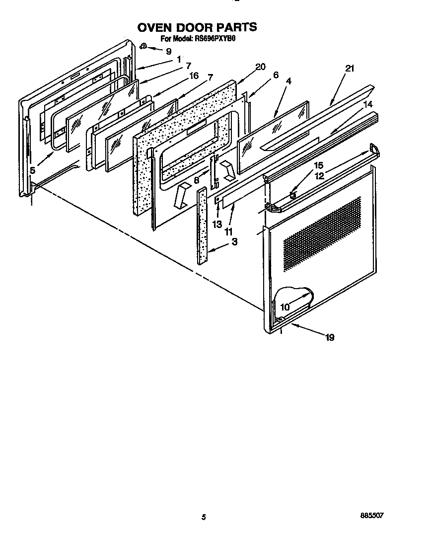 Whirlpool RS696PXYB0 oven door diagram