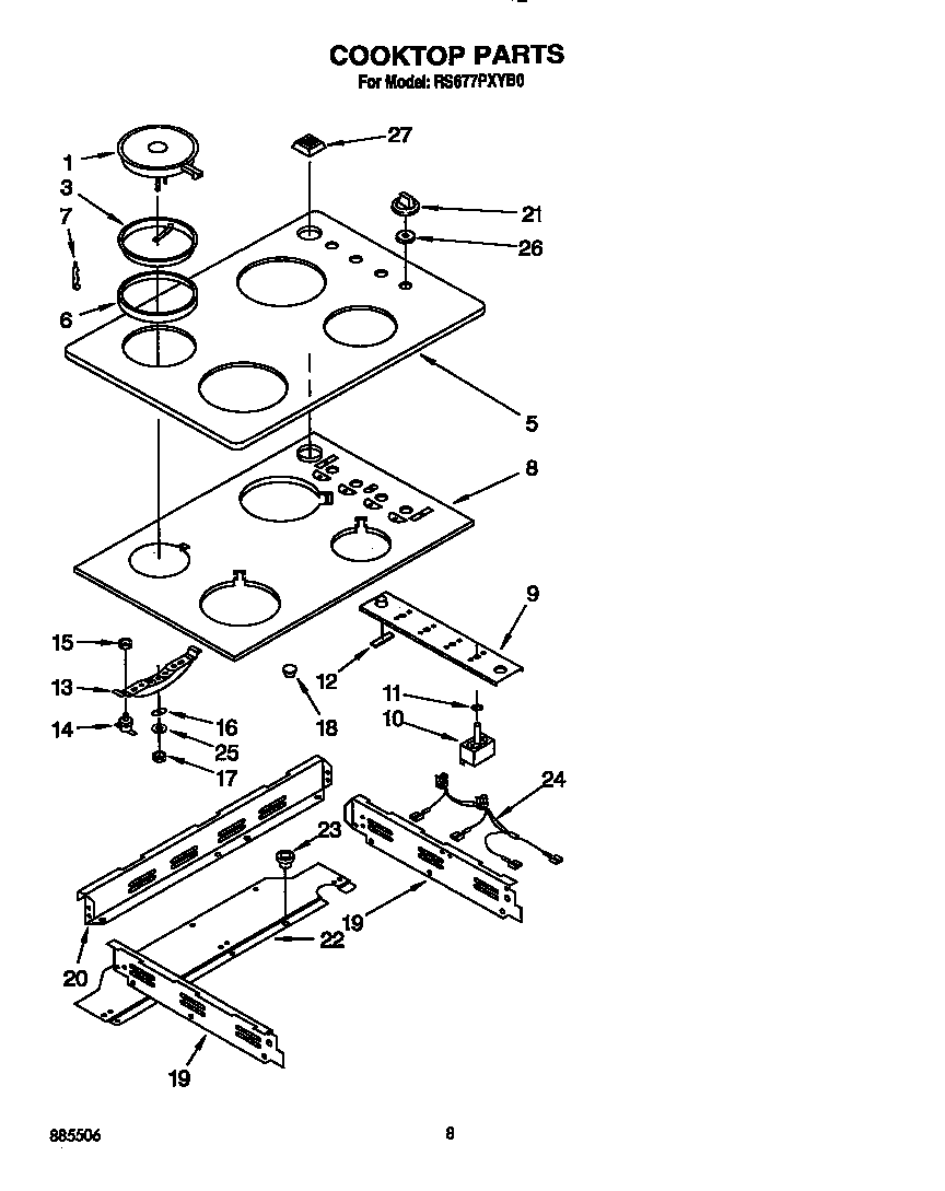 Whirlpool RS677PXYB0 cooktop diagram