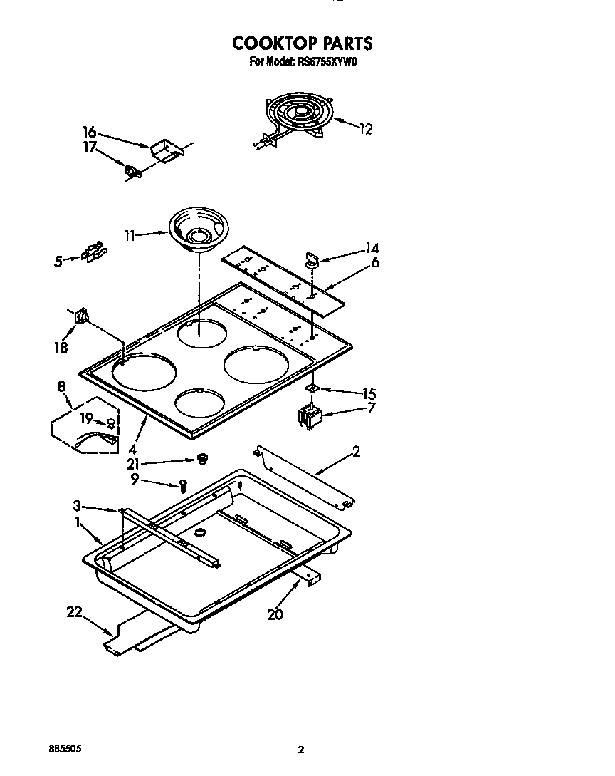 Whirlpool RS6755XYW0 cooktop diagram