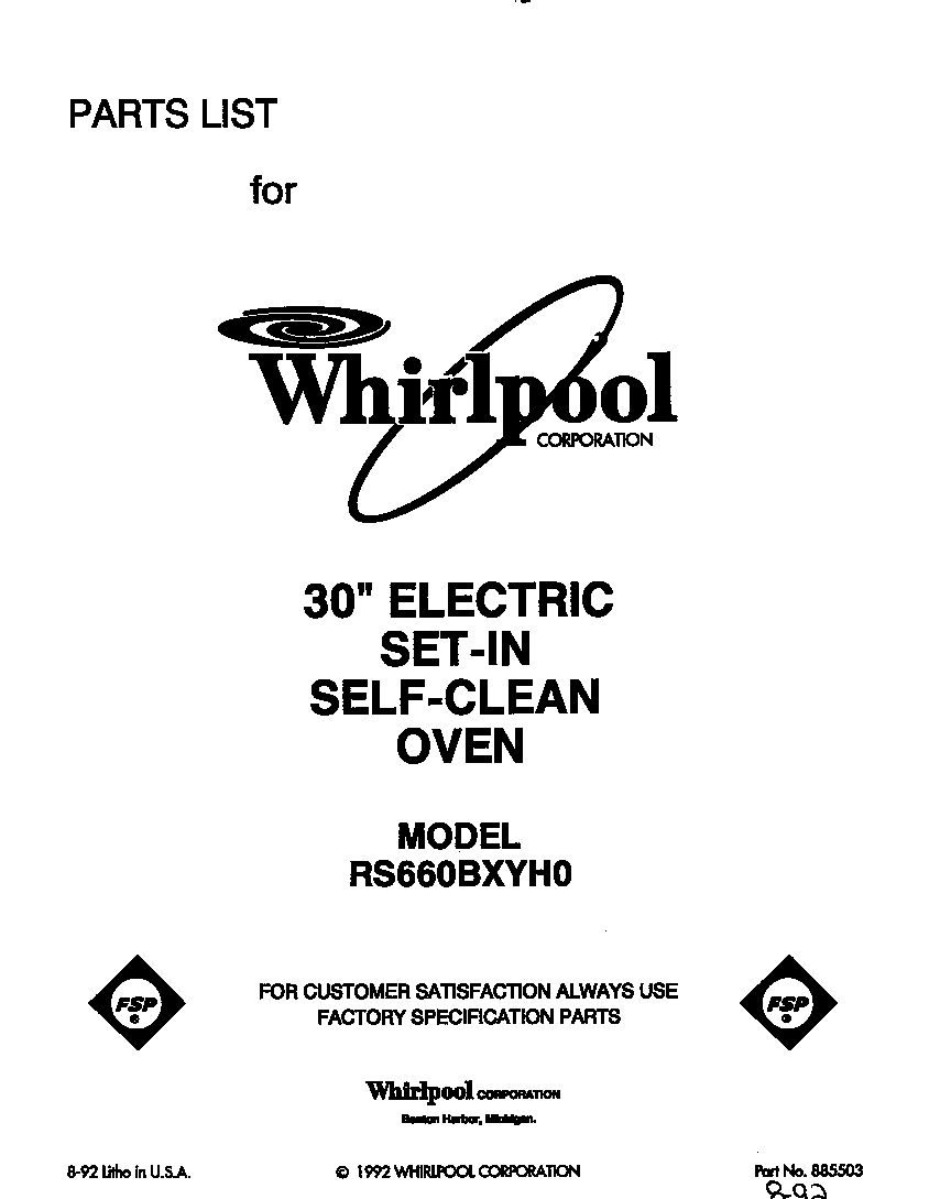 Whirlpool RS660BXYH0 front cover diagram