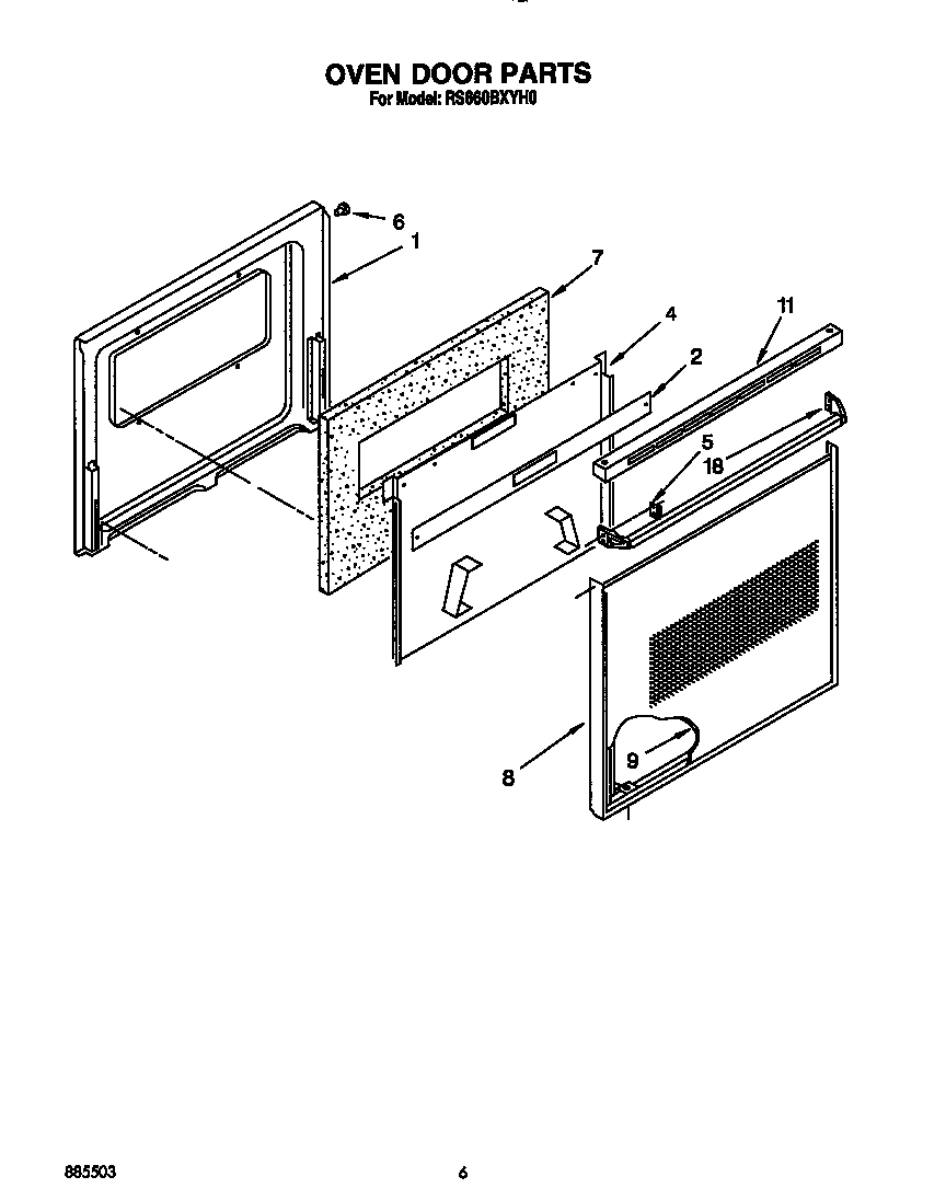 Whirlpool RS660BXYH0 oven door diagram