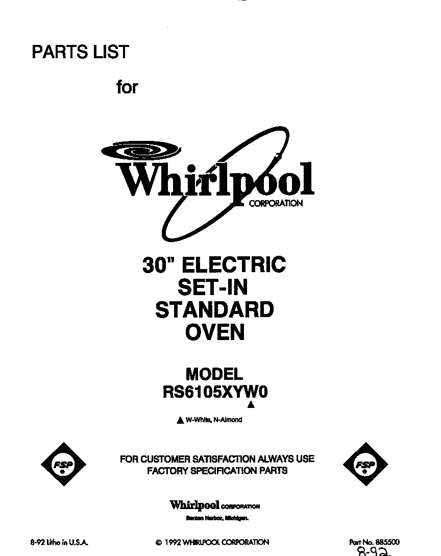 Whirlpool RS6105XYW0 front cover diagram