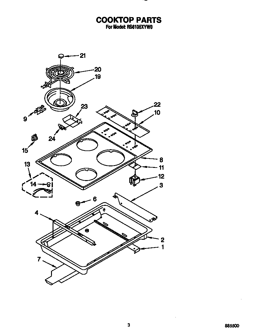 Whirlpool RS6105XYW0 cooktop diagram