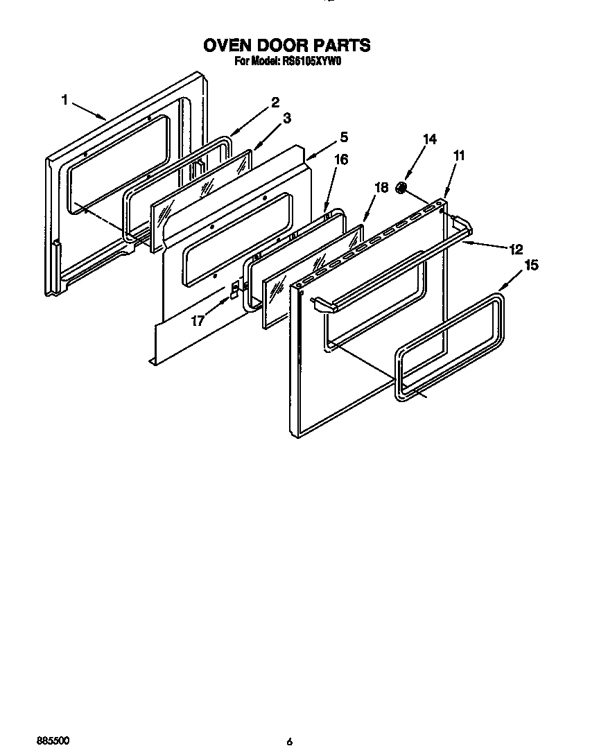 Whirlpool RS6105XYW0 oven door diagram
