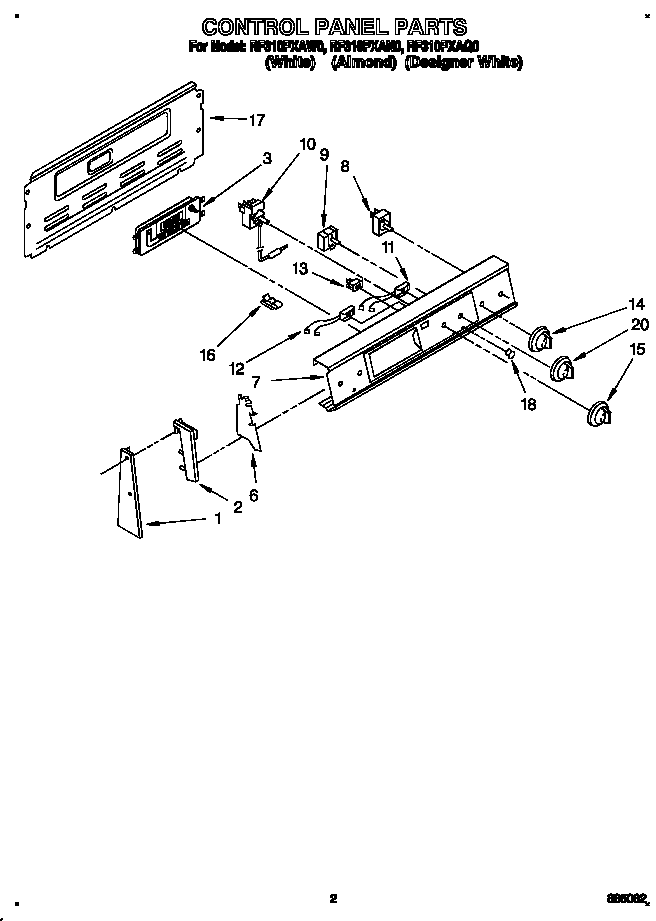 Whirlpool RF310PXAW0 control panel diagram