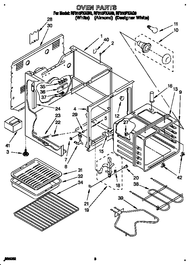 Whirlpool RF310PXAW0 oven diagram