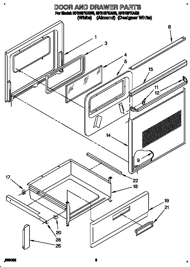 Whirlpool RF310PXAW0 door and drawer diagram