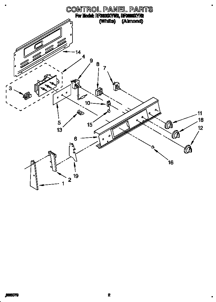 Whirlpool RF3600XYW2 control panel diagram