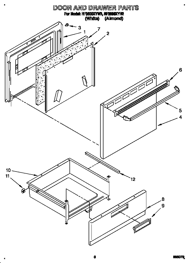 Whirlpool RF3600XYW2 door and drawer diagram