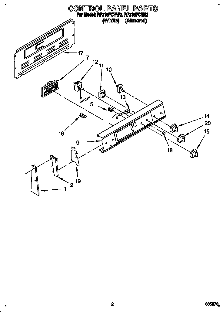 Whirlpool RF315PCYW2 control panel diagram