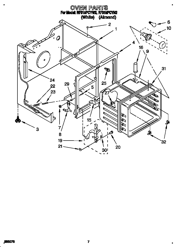 Whirlpool RF315PCYW2 oven diagram
