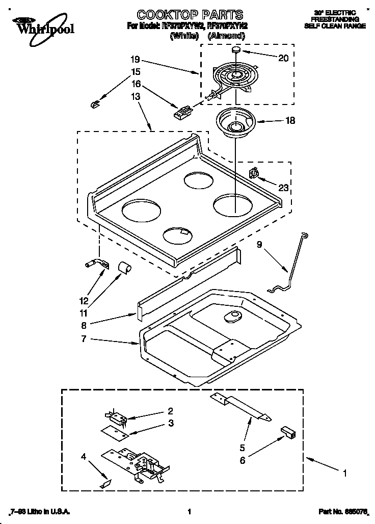 Whirlpool RF370PXYW2 cooktop diagram