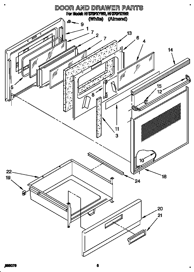 Whirlpool RF370PXYW2 door and drawer diagram