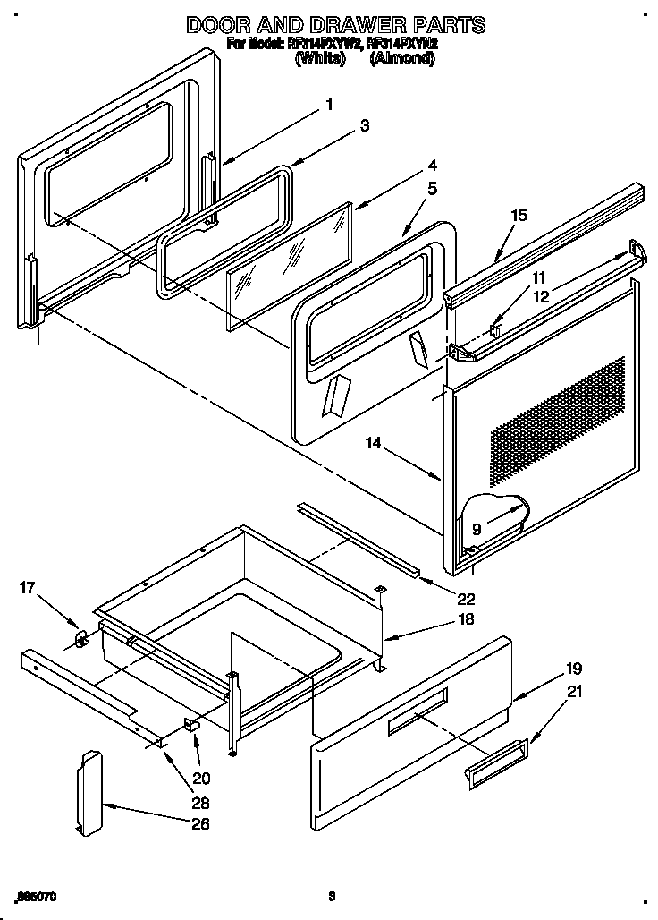 Whirlpool RF314PXYW2 door and drawer diagram