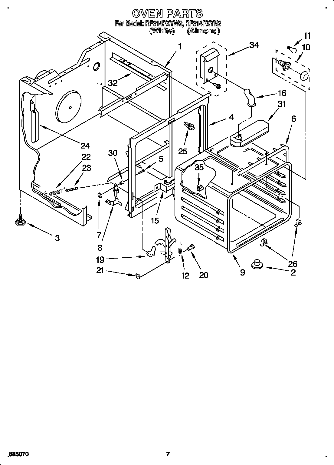 Whirlpool RF314PXYW2 oven diagram