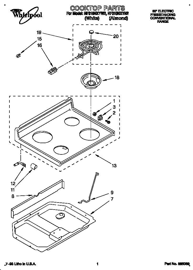 Whirlpool RF310BXYW2 cooktop diagram