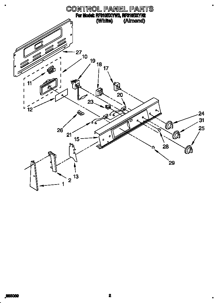 Whirlpool RF310BXYW2 control panel diagram