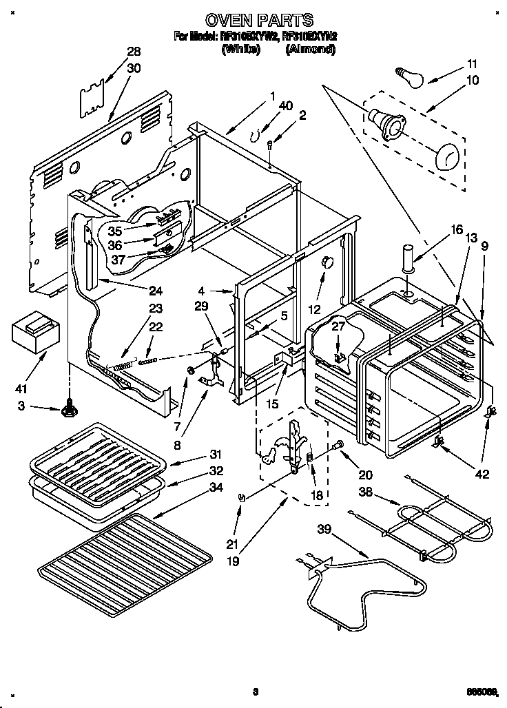 Whirlpool RF310BXYW2 oven diagram