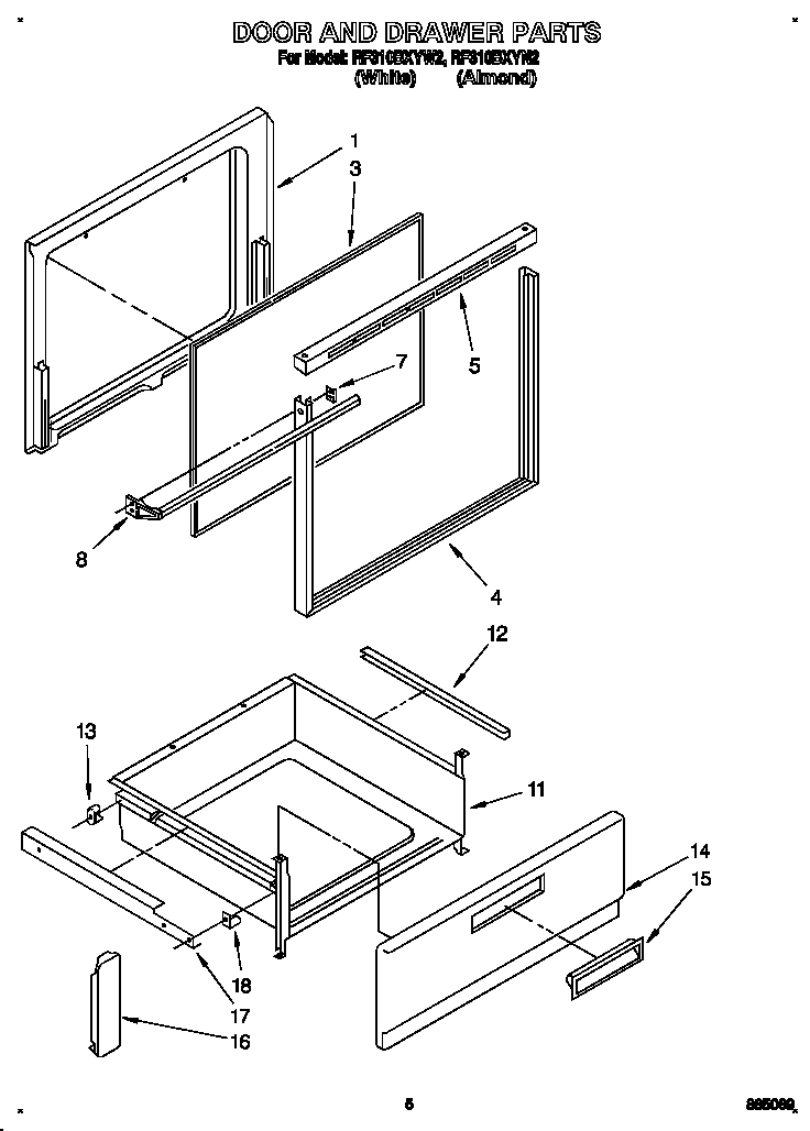 Whirlpool RF310BXYW2 door and drawer diagram