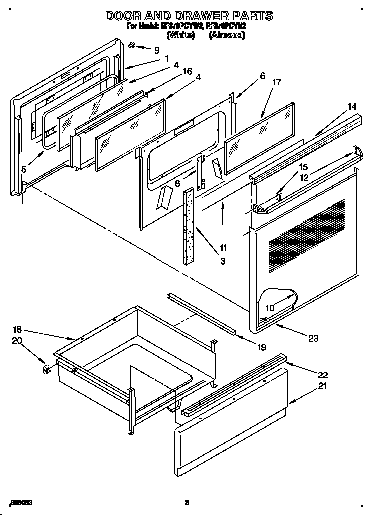 Whirlpool RF376PCYW2 door and drawer diagram