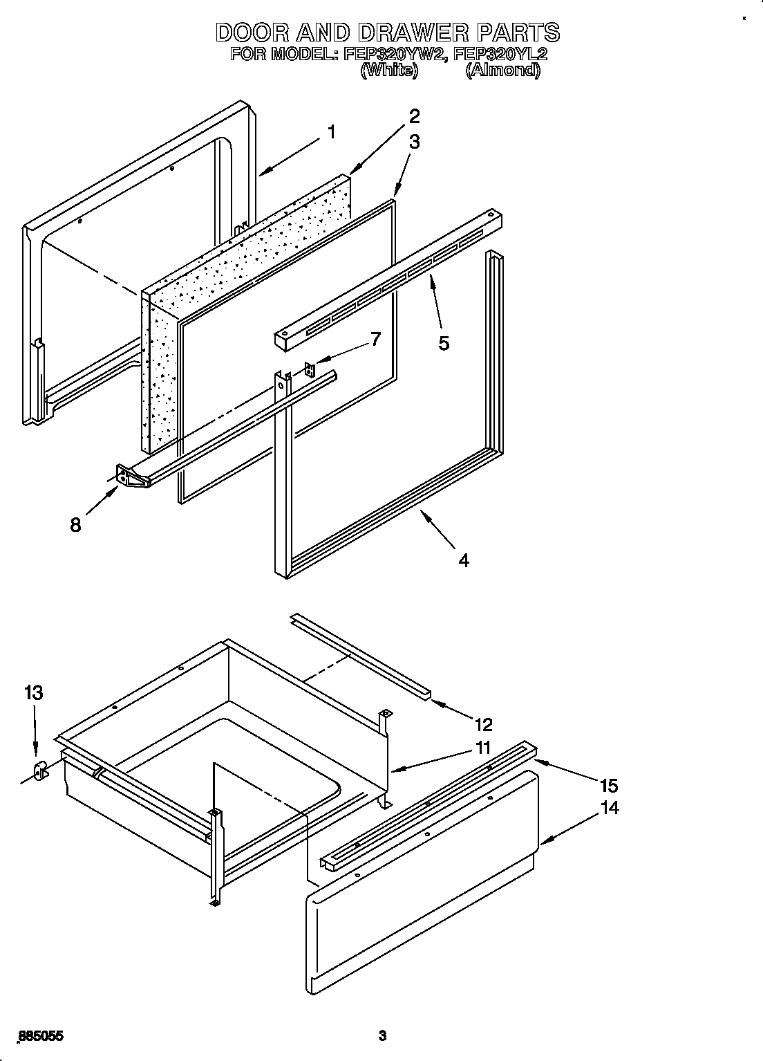 Roper FEP320YW2 door and drawer diagram