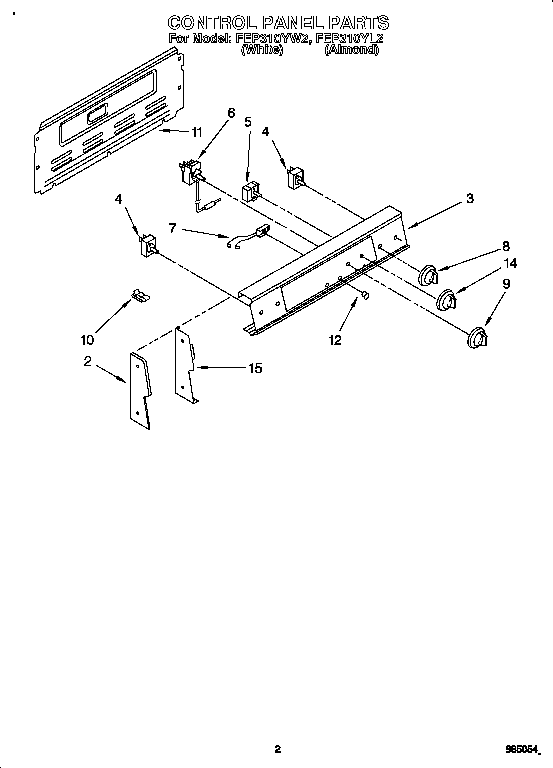 Roper FEP310YW2 control panel diagram