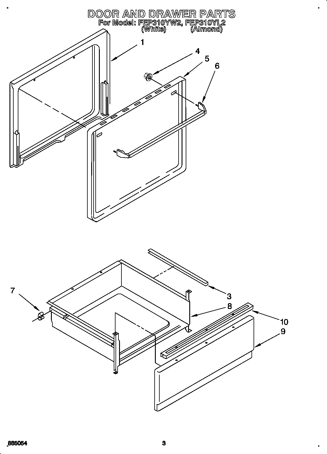 Roper FEP310YW2 door and drawer diagram