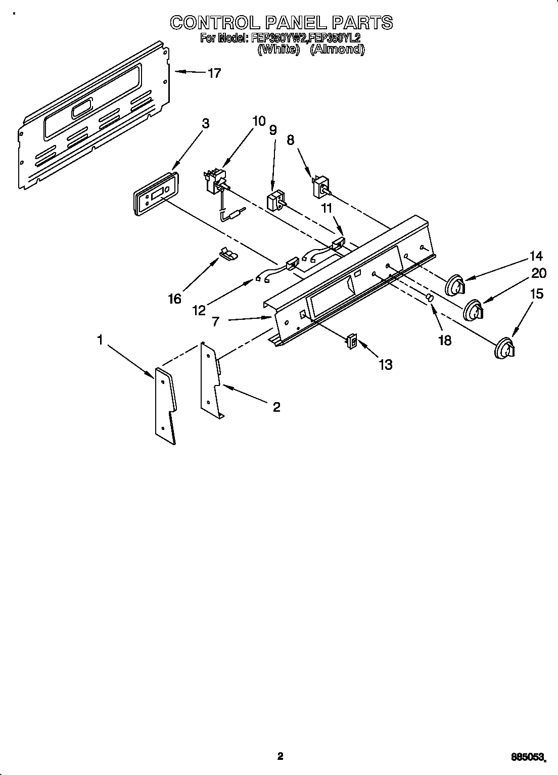 Roper FEP350YW2 control panel diagram