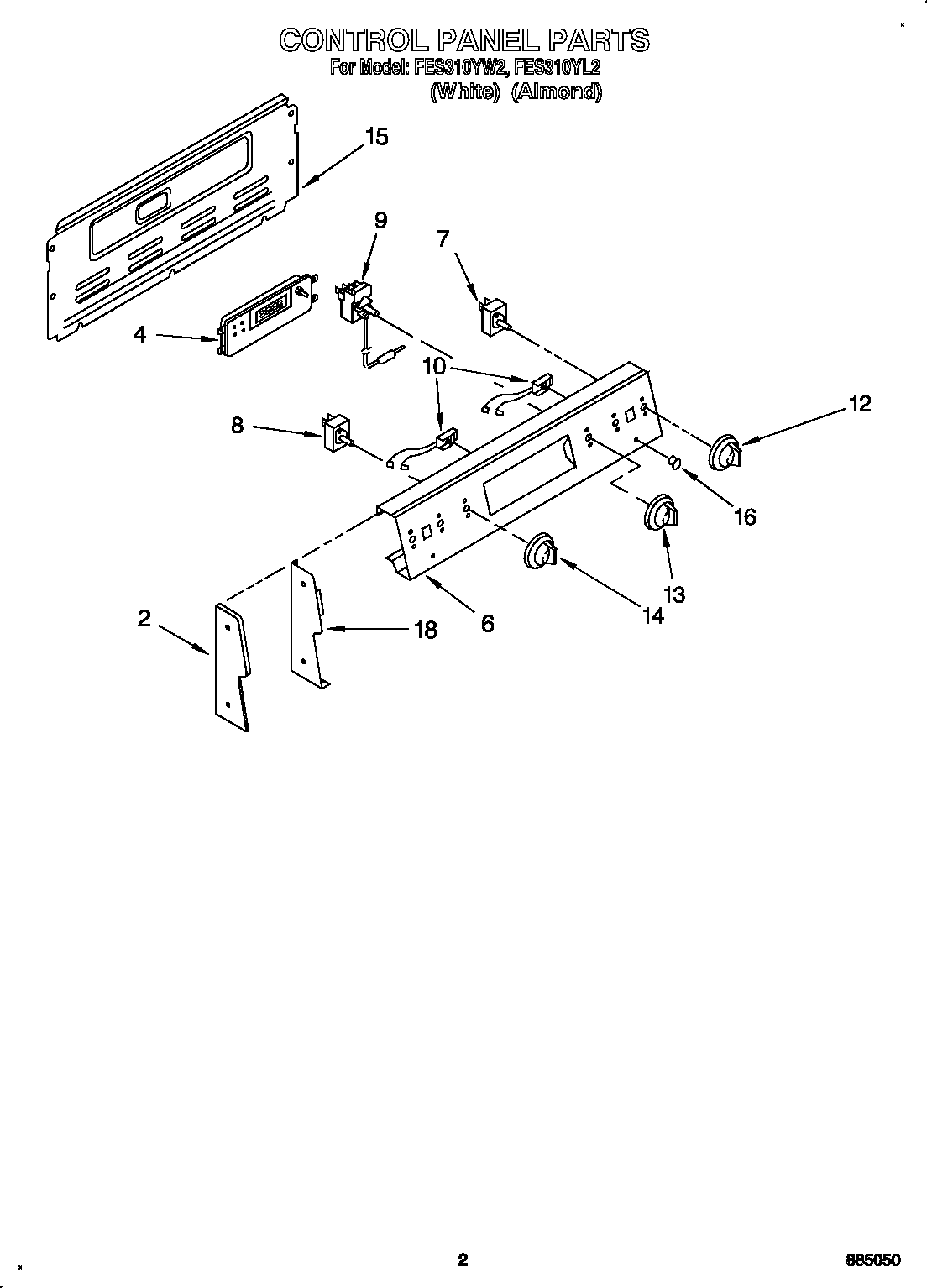Roper FES310YW2 control panel diagram