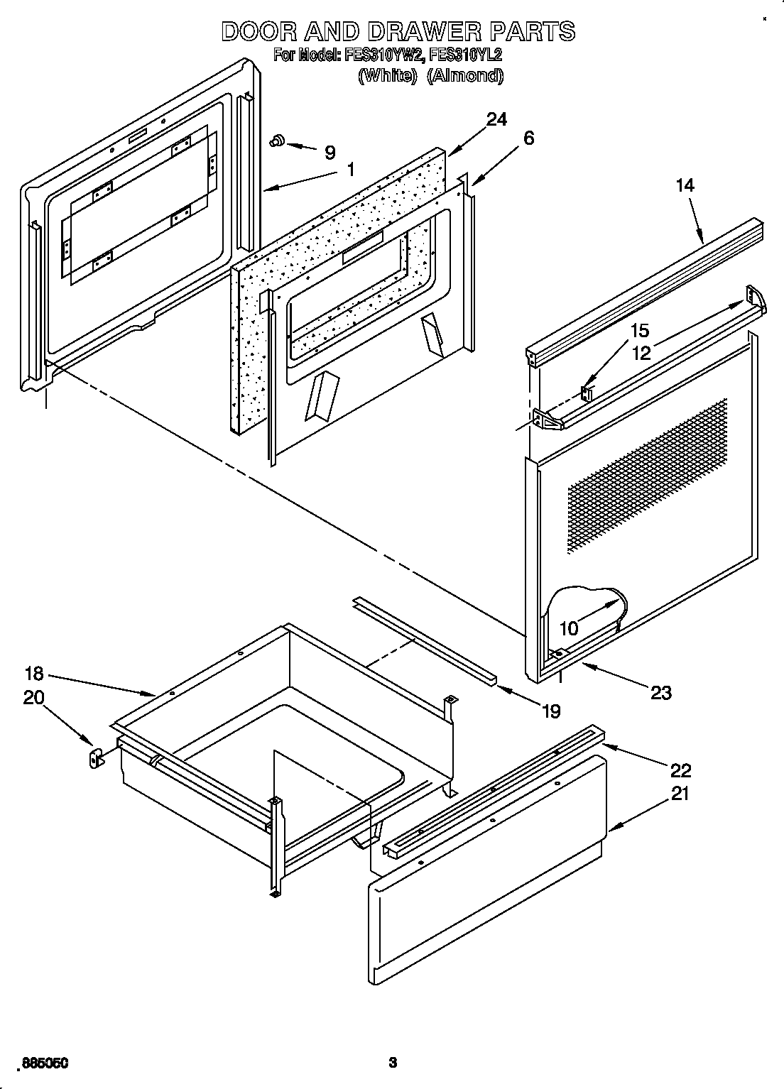Roper FES310YW2 door and drawer diagram