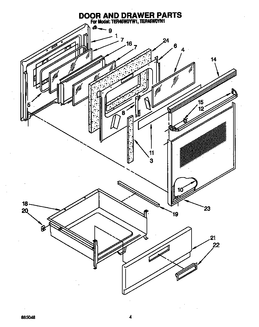Whirlpool TER46W0YW1 door and drawer diagram