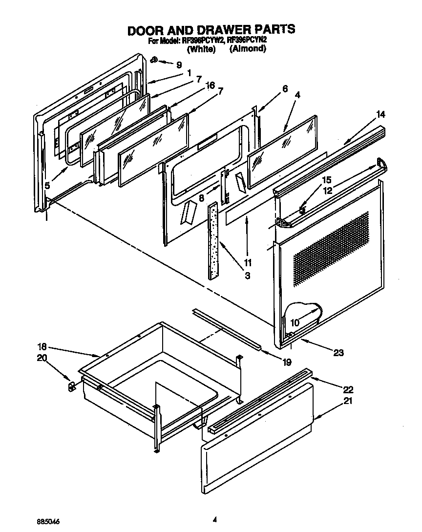 Whirlpool RF396PCYW2 door and drawer diagram