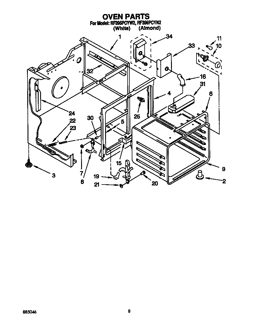 Whirlpool RF396PCYW2 oven diagram