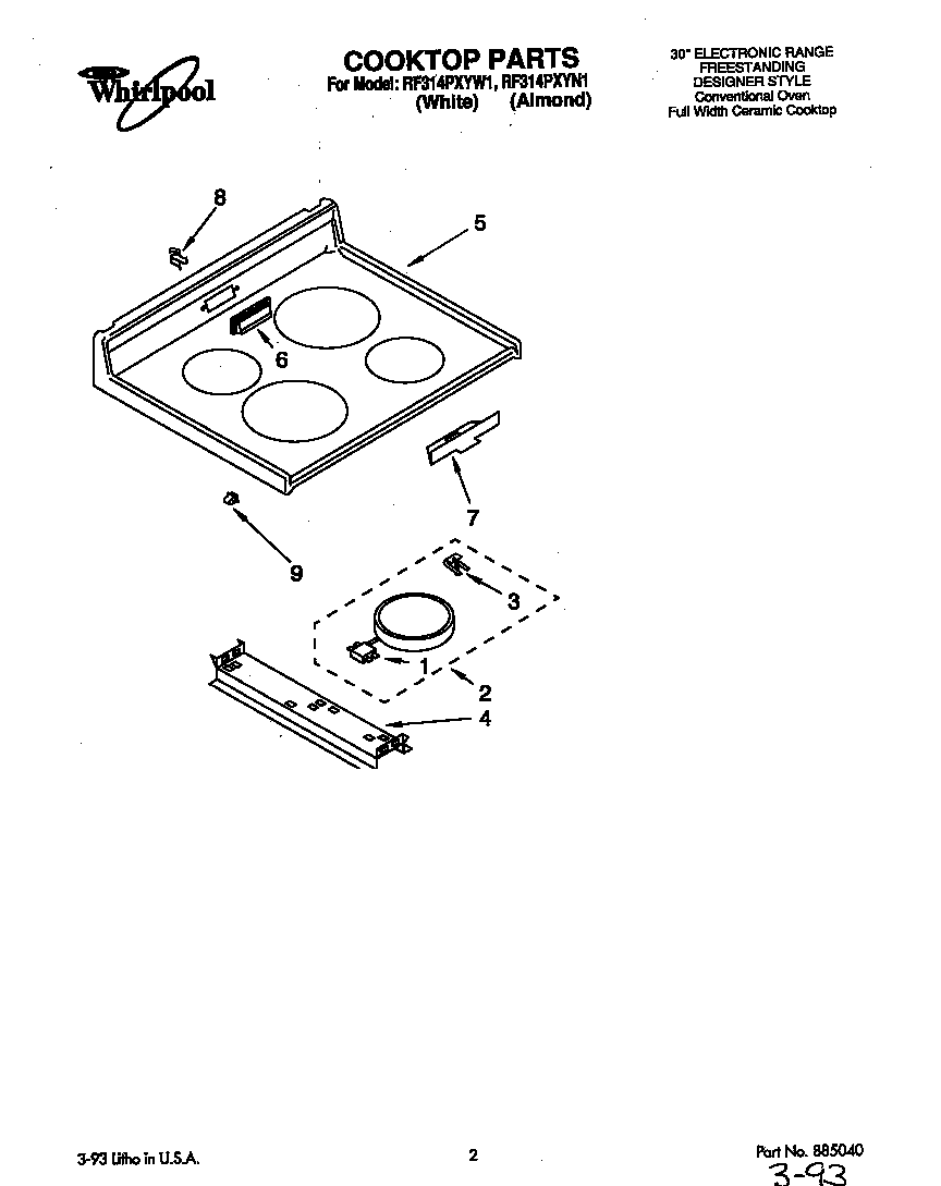 Whirlpool RF314PXYW1 cooktop diagram