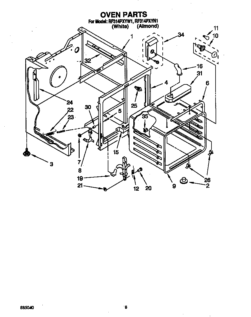 Whirlpool RF314PXYW1 oven diagram