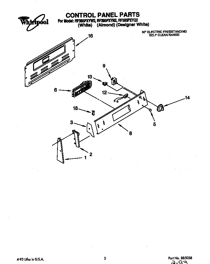 Whirlpool RF385PXYW2 control panel diagram