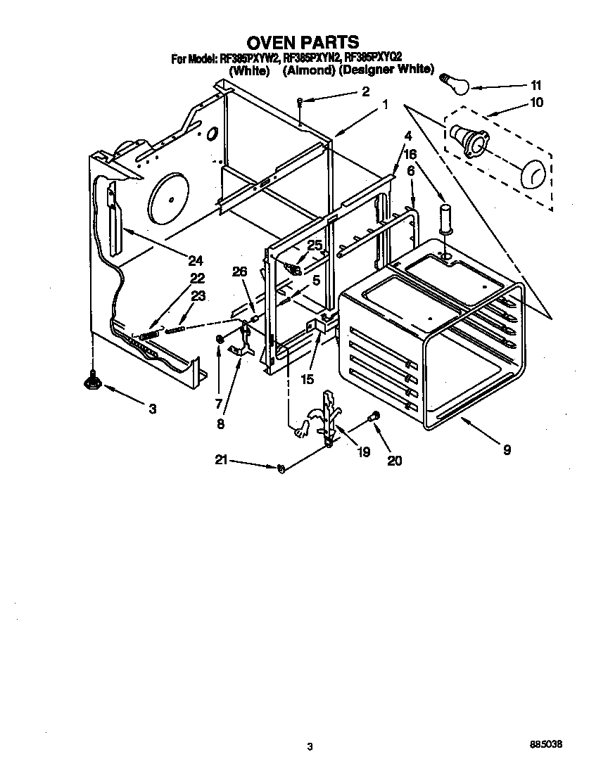 Whirlpool RF385PXYW2 oven diagram
