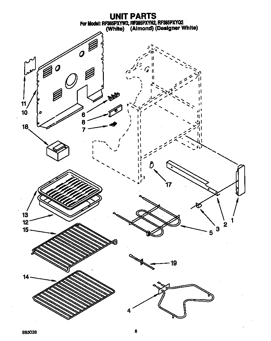 Whirlpool RF385PXYW2 unit diagram