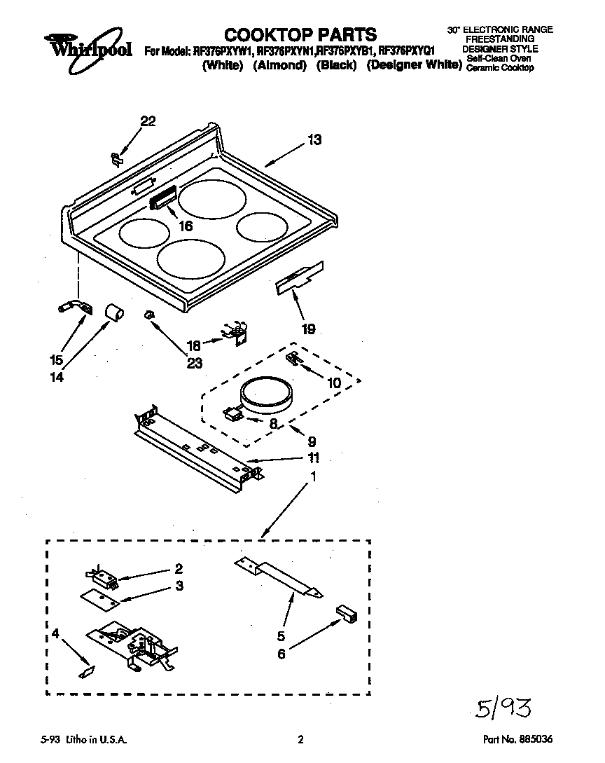 Whirlpool RF376PXYW1 cooktop diagram