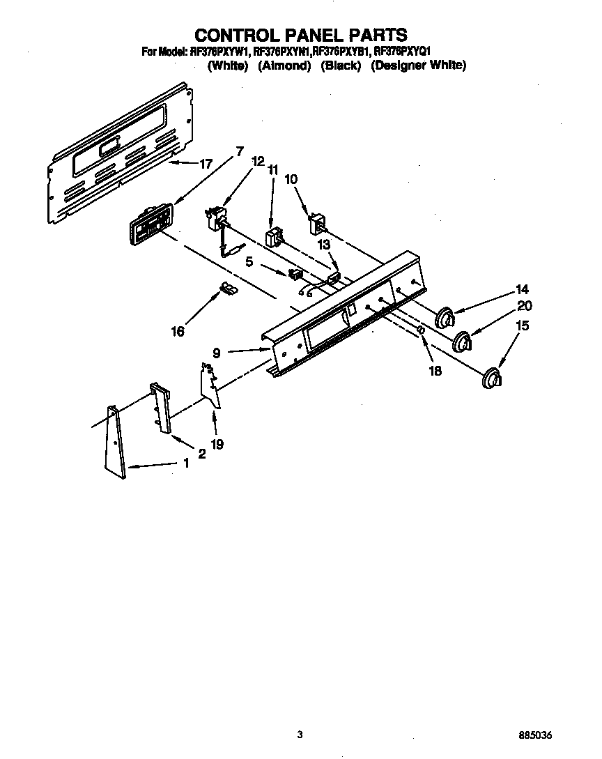 Whirlpool RF376PXYW1 control panel diagram
