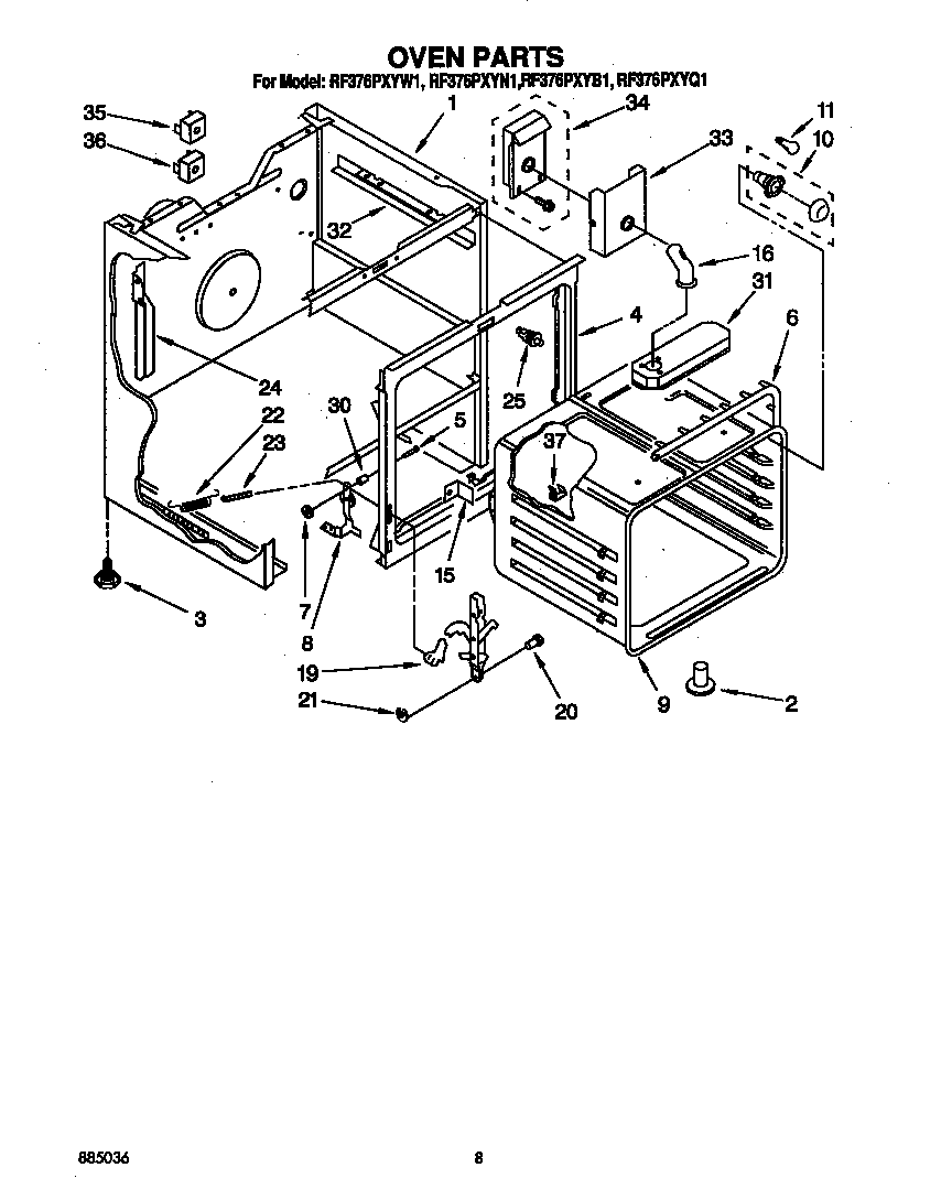 Whirlpool RF376PXYW1 oven diagram