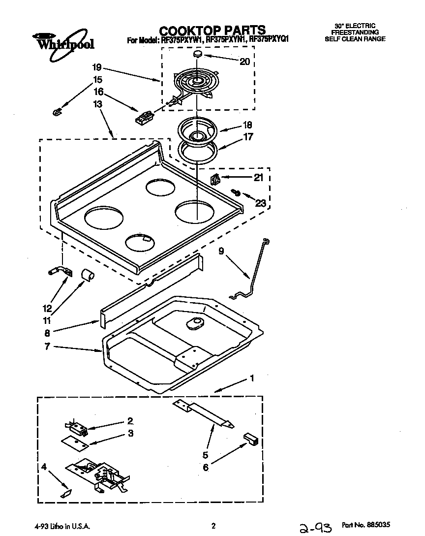 Whirlpool RF375PXYW1 cooktop diagram