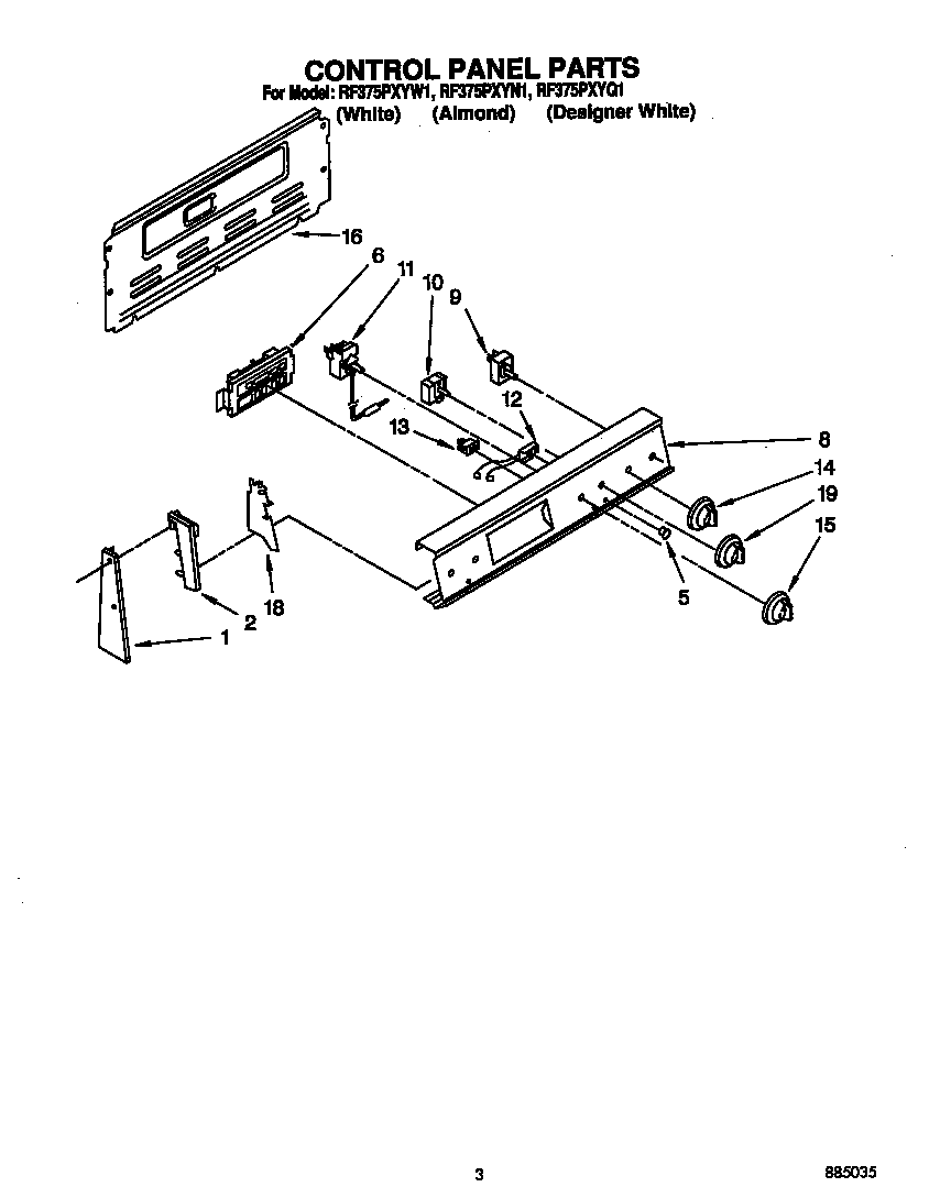 Whirlpool RF375PXYW1 control panel diagram