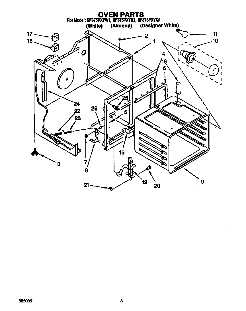 Whirlpool RF375PXYW1 oven diagram