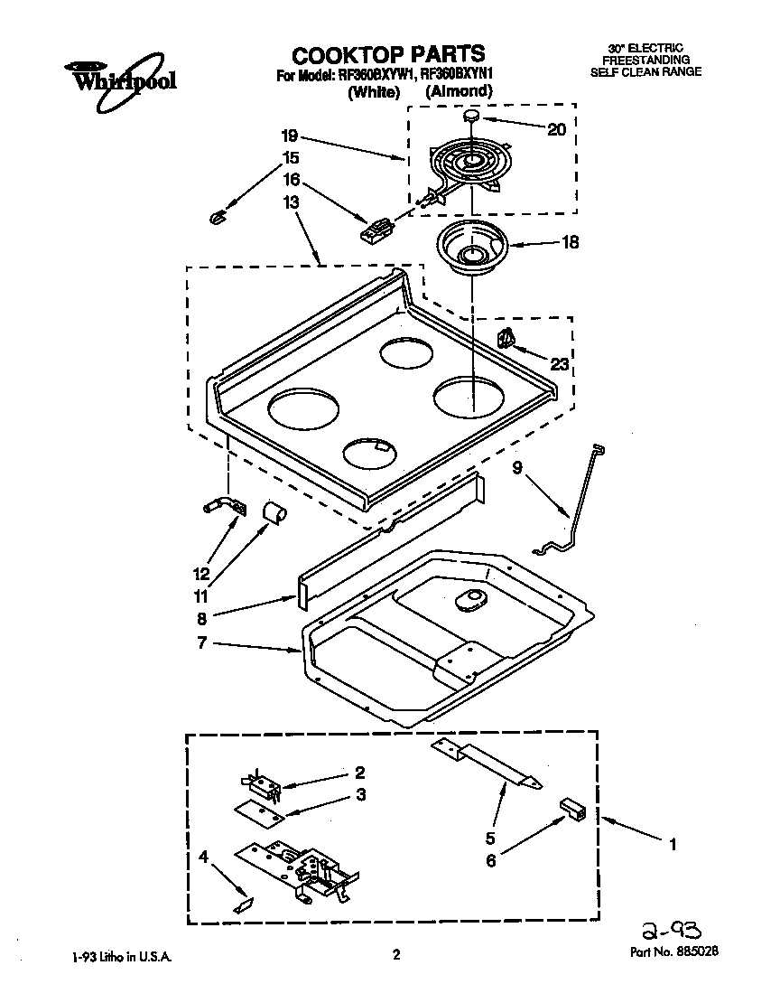 Whirlpool RF360BXYW1 cooktop diagram