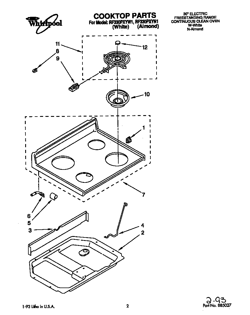 Whirlpool RF330PXYW1 cooktop diagram