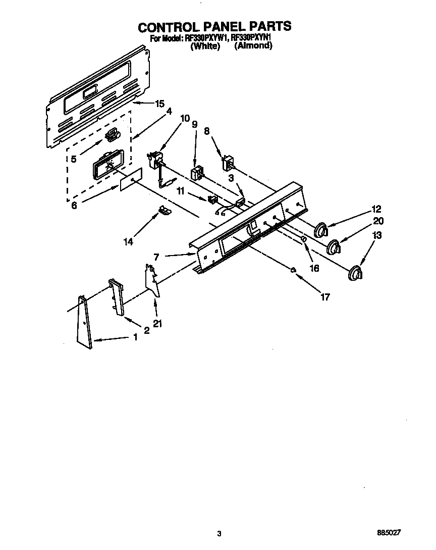 Whirlpool RF330PXYW1 control panel diagram
