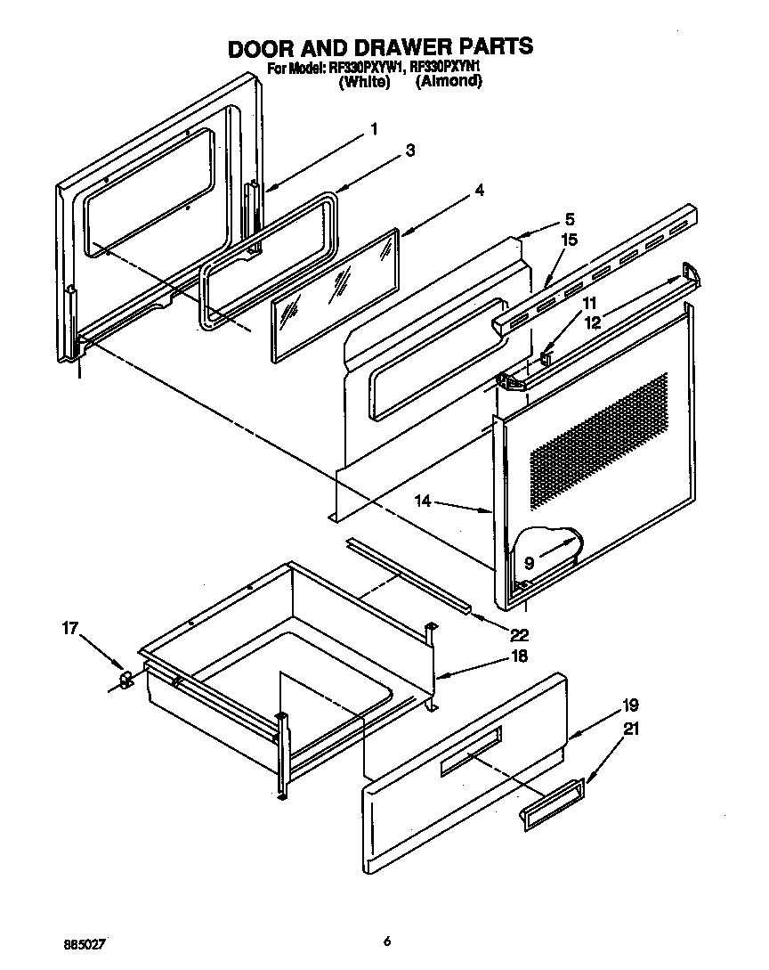 Whirlpool RF330PXYW1 door and drawer diagram