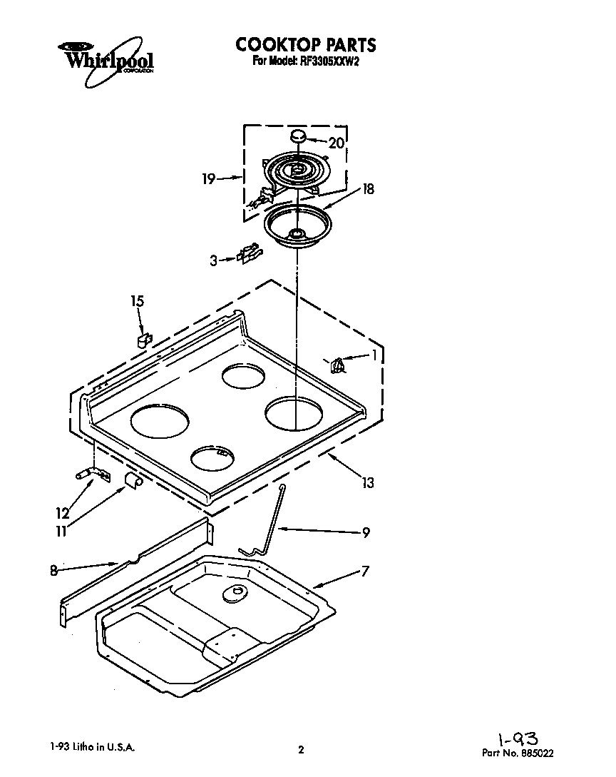 Whirlpool RF3305XXW2 cooktop diagram